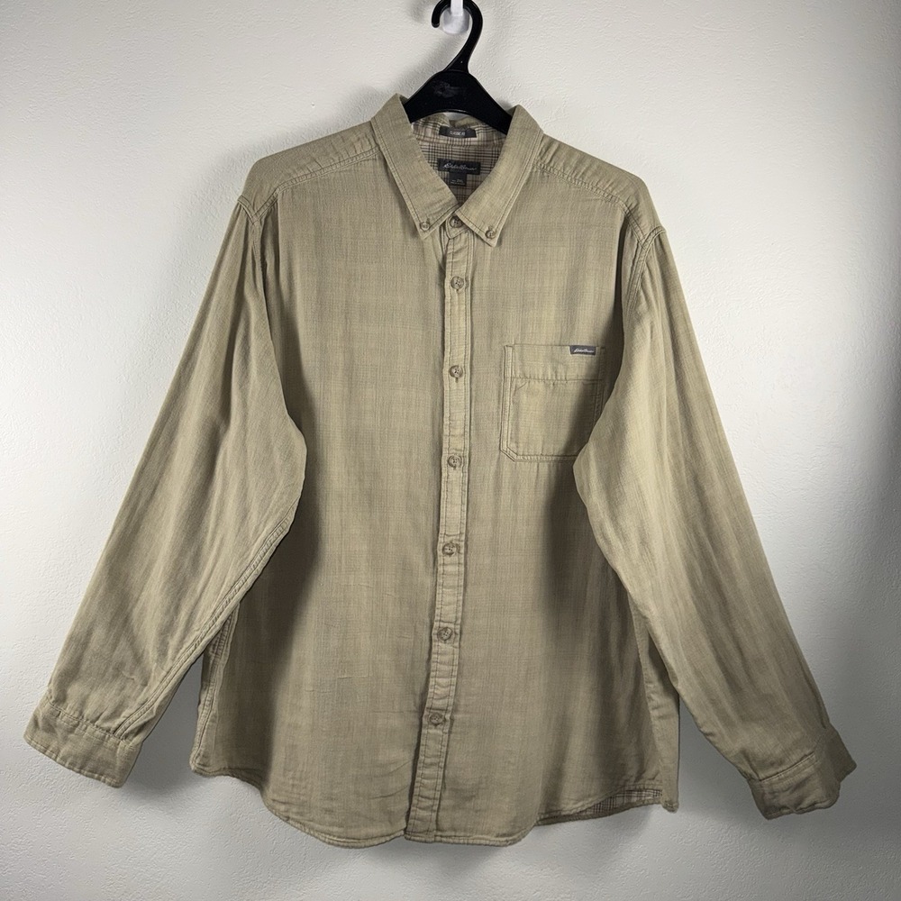 Eddie Bauer Men's Button Down Shirt Long Sleeve Solid 100% Cotton Beige Size 2XL